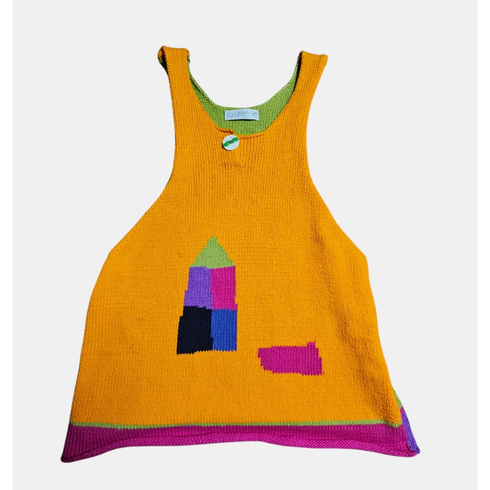 Su-Zen Wearable Art Round Neck Multicolorโ Sleeveless Knit Tank Top Womens M-L